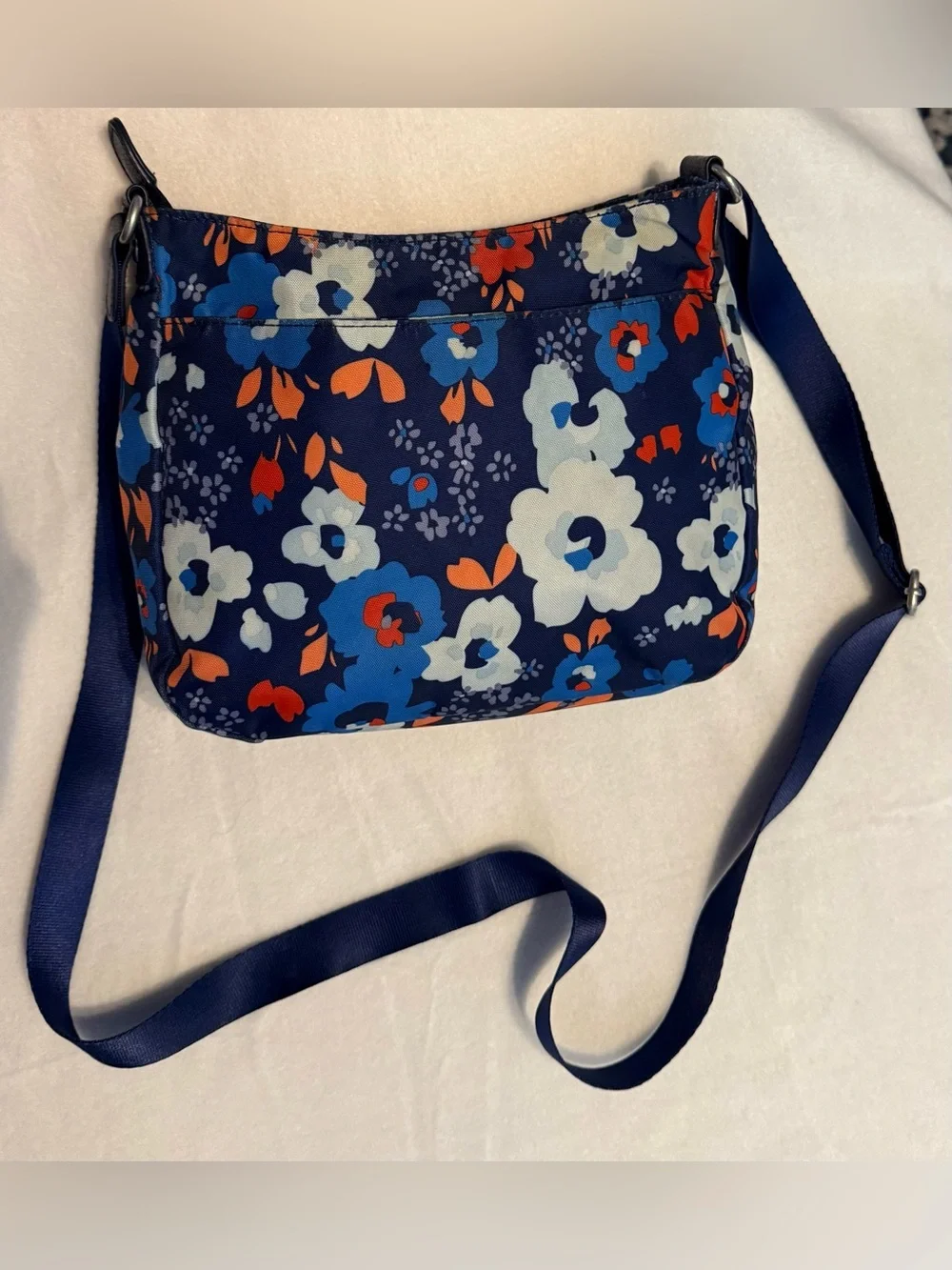 Baggallini Floral Crossbody Bag Navy Blue Orange Large Lightweight Travel Purse